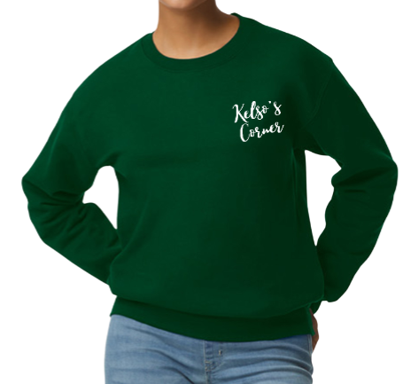 Kelso's Corner Crewneck- front + back Iowa logo