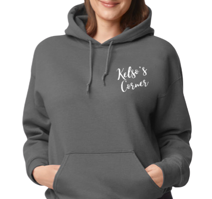 Kelso's Corner Hoodie- front + back Iowa logo