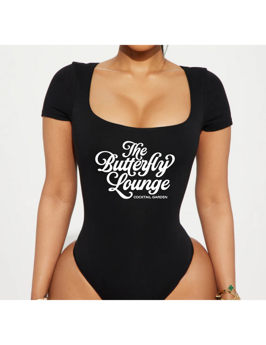 Butterfly Lounge wide neck/criss-cross back bodysuit